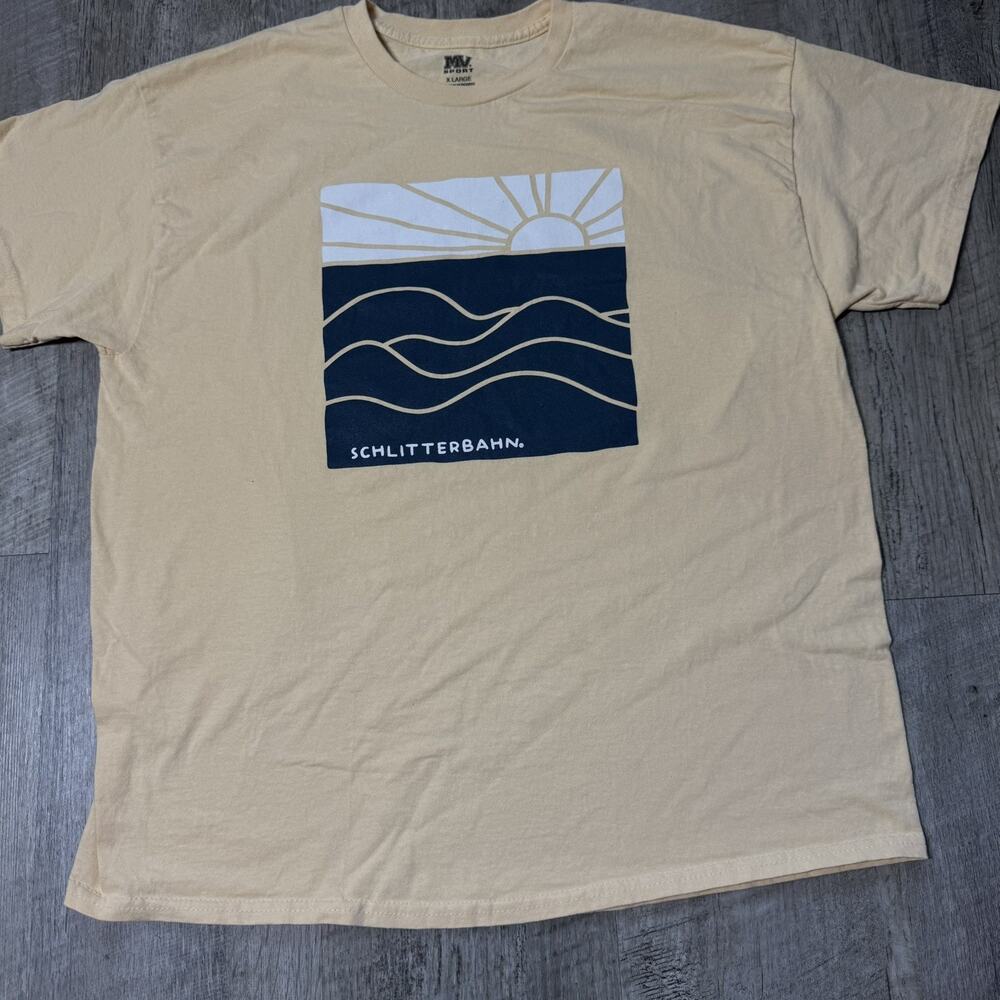 Schlitterbahn Waterparks T-Shirt Adult Size XL Yellow Graphic Tee Sun Wave Swim